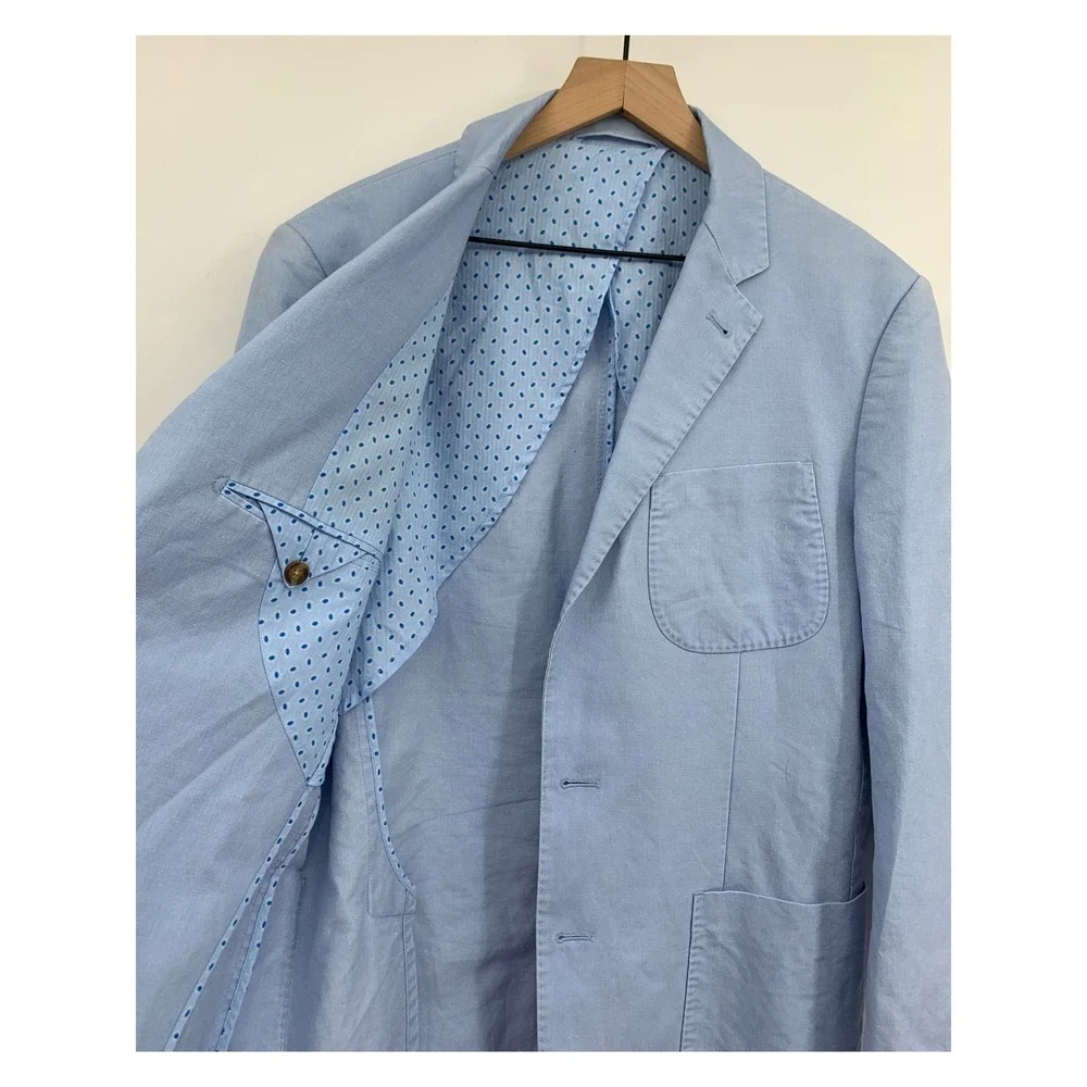 Peter Millar Blazer Mens Medium Blue Linen Cotton Unstructured Sport Coat Summer